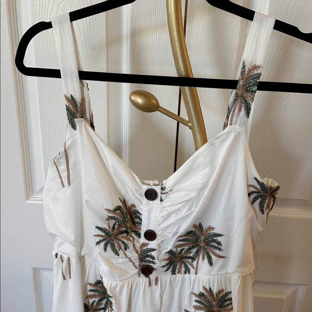 NWT B.Right Palm Boulevard Dress midi tiered sundress w/ embroidered palms L - Picture 2 of 10